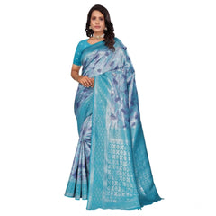 Mayawye Women's Banarasi Silk Jaquard Woven Saree With Unstitched Blouse 5.5Mtr (Light Blue)