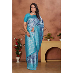 Mayawye Women's Banarasi Silk Jaquard Woven Saree With Unstitched Blouse 5.5Mtr (Light Blue)