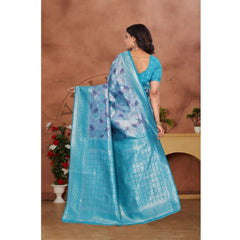 Mayawye Women's Banarasi Silk Jaquard Woven Saree With Unstitched Blouse 5.5Mtr (Light Blue)
