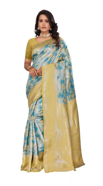 Mayawye Women's Banarasi Silk Jaquard Woven Saree With Unstitched Blouse 5.5Mtr (Yellow)