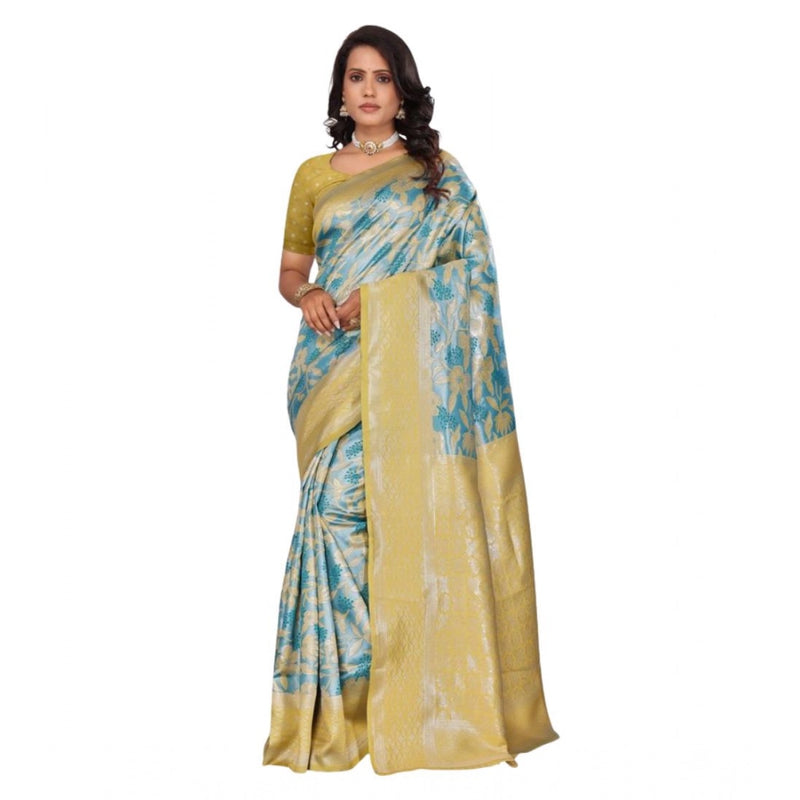 Mayawye Women's Banarasi Silk Jaquard Woven Saree With Unstitched Blouse 5.5Mtr (Yellow)