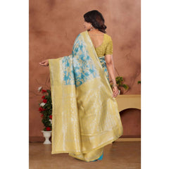 Mayawye Women's Banarasi Silk Jaquard Woven Saree With Unstitched Blouse 5.5Mtr (Yellow)