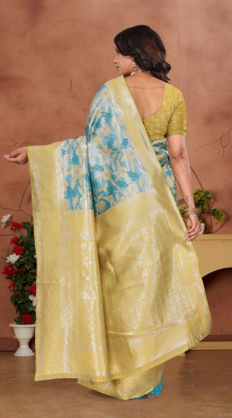 Mayawye Women's Banarasi Silk Jaquard Woven Saree With Unstitched Blouse 5.5Mtr (Yellow)
