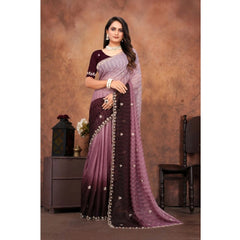 Mayawye Women's Chiffon Embroidred Saree With Unstitched Blouse 5.5Mtr (Beige)
