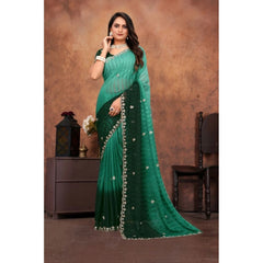 Mayawye Women's Chiffon Embroidred Saree With Unstitched Blouse 5.5Mtr (Dark Green)