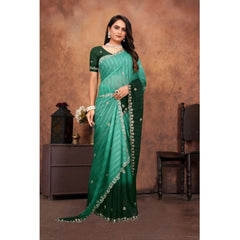 Mayawye Women's Chiffon Embroidred Saree With Unstitched Blouse 5.5Mtr (Dark Green)
