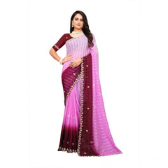 Mayawye Women's Chiffon Embroidred Saree With Unstitched Blouse 5.5Mtr (Pink)