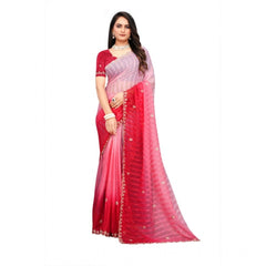 Mayawye Women's Chiffon Embroidred Saree With Unstitched Blouse 5.5Mtr (Pink)