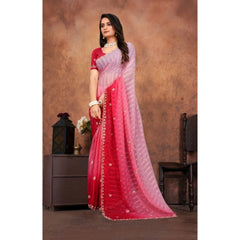 Mayawye Women's Chiffon Embroidred Saree With Unstitched Blouse 5.5Mtr (Pink)