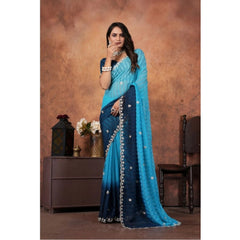 Mayawye Women's Chiffon Embroidred Saree With Unstitched Blouse 5.5Mtr (Light Blue)