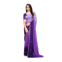 Mayawye Women's Chiffon Embroidred Saree With Unstitched Blouse 5.5Mtr (Purple)