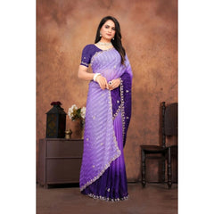 Mayawye Women's Chiffon Embroidred Saree With Unstitched Blouse 5.5Mtr (Purple)