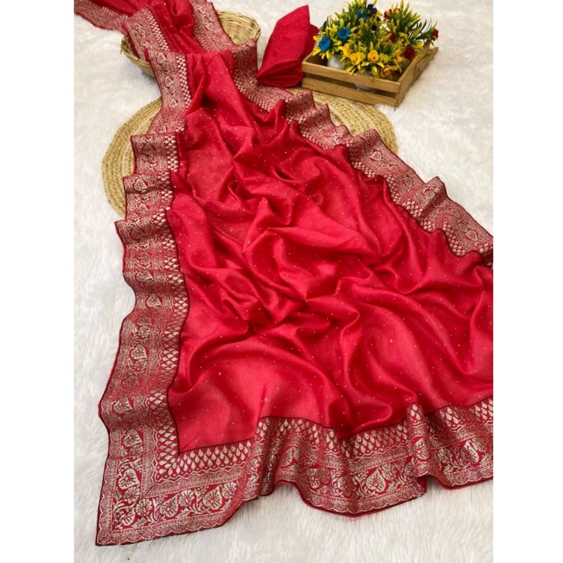 Mayawye Women's Silk Embroidred Saree With Unstitched Blouse 5.5Mtr (Pink)