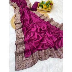 Mayawye Women's Silk Embroidred Saree With Unstitched Blouse 5.5Mtr (Purple)