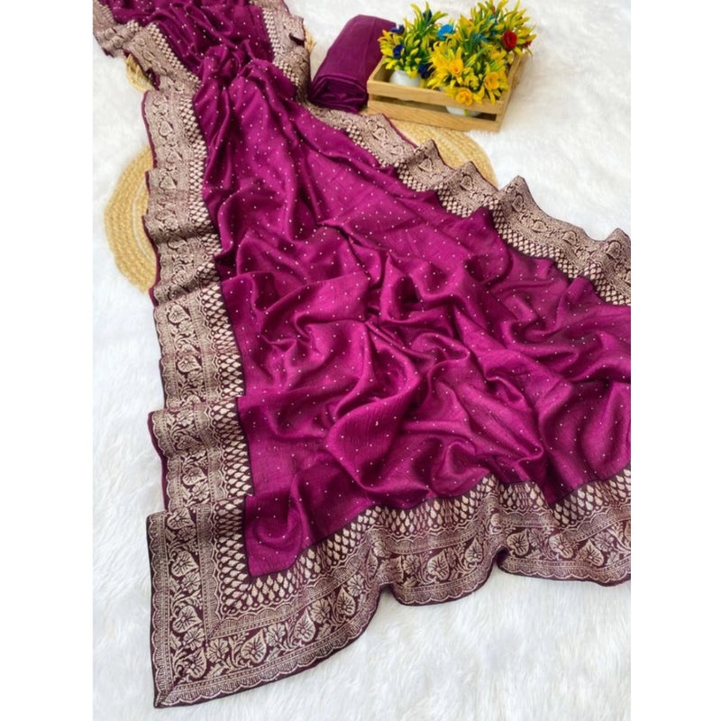 Mayawye Women's Silk Embroidred Saree With Unstitched Blouse 5.5Mtr (Purple)