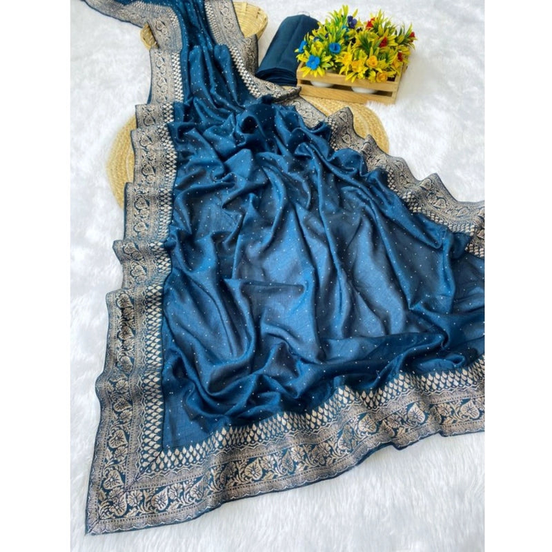 Mayawye Women's Silk Embroidred Saree With Unstitched Blouse 5.5Mtr (Light Green)