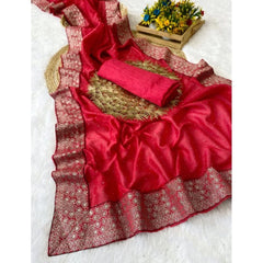 Mayawye Women's Silk Embroidred Saree With Unstitched Blouse 5.5Mtr (Pink)