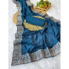 Mayawye Women's Silk Embroidred Saree With Unstitched Blouse 5.5Mtr (Light Green)