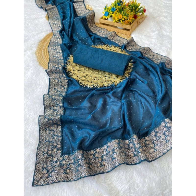 Mayawye Women's Silk Embroidred Saree With Unstitched Blouse 5.5Mtr (Light Green)