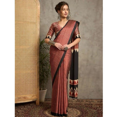 Mayawye Women's Satin Printed Saree With Unstitched Blouse 5.5Mtr (Black)