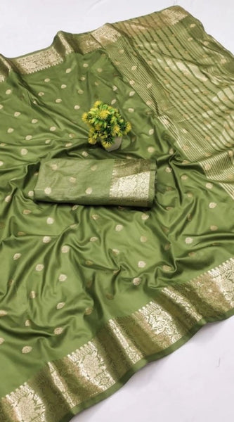 Mayawye Women's Jacquard Silk Jaquard Woven Saree With Unstitched Blouse 5.5Mtr (Green)