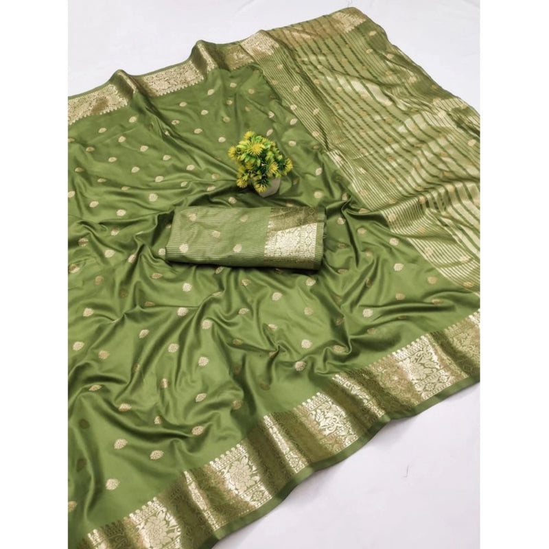 Mayawye Women's Jacquard Silk Jaquard Woven Saree With Unstitched Blouse 5.5Mtr (Green)