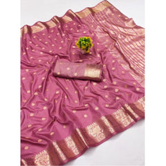 Mayawye Women's Jacquard Silk Jaquard Woven Saree With Unstitched Blouse 5.5Mtr (Pink)