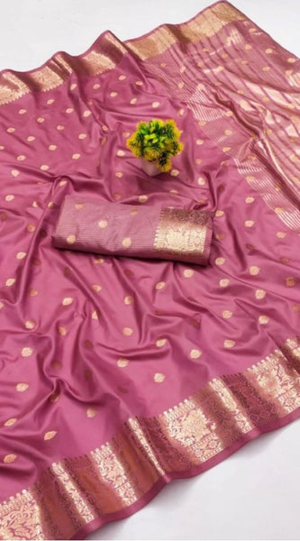 Mayawye Women's Jacquard Silk Jaquard Woven Saree With Unstitched Blouse 5.5Mtr (Pink)