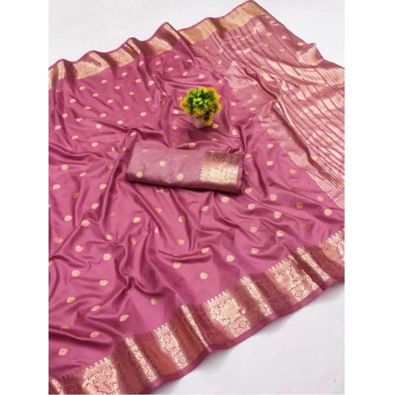 Mayawye Women's Jacquard Silk Jaquard Woven Saree With Unstitched Blouse 5.5Mtr (Pink)