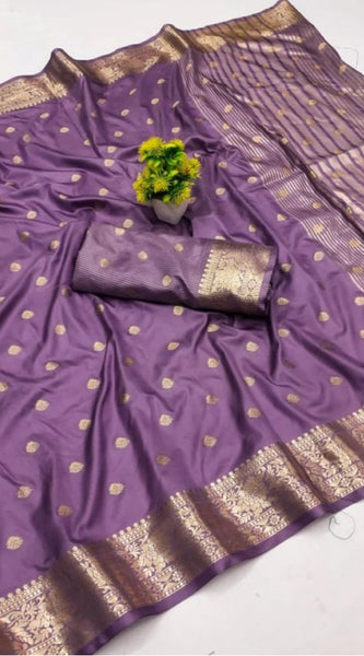 Mayawye Women's Jacquard Silk Jaquard Woven Saree With Unstitched Blouse 5.5Mtr (Purple)