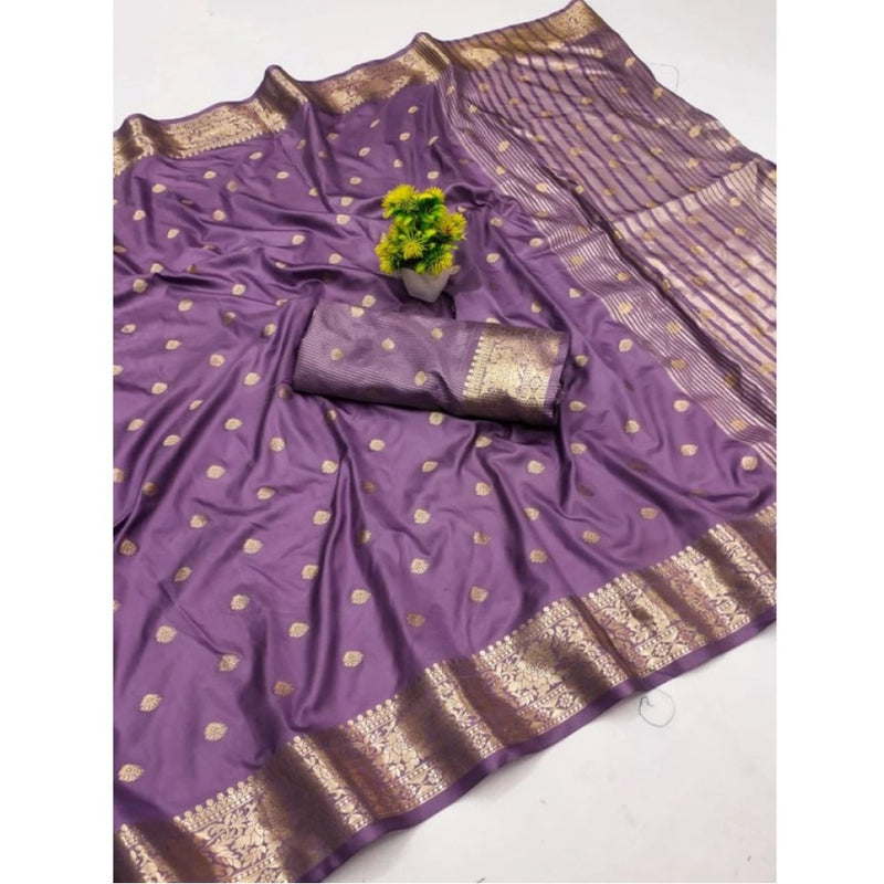 Mayawye Women's Jacquard Silk Jaquard Woven Saree With Unstitched Blouse 5.5Mtr (Purple)