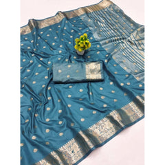Mayawye Women's Jacquard Silk Jaquard Woven Saree With Unstitched Blouse 5.5Mtr (Light Blue)