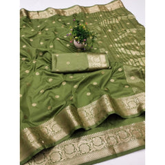Mayawye Women's Jacquard Silk Jaquard Woven Saree With Unstitched Blouse 5.5Mtr (Green)