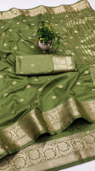 Mayawye Women's Jacquard Silk Jaquard Woven Saree With Unstitched Blouse 5.5Mtr (Green)