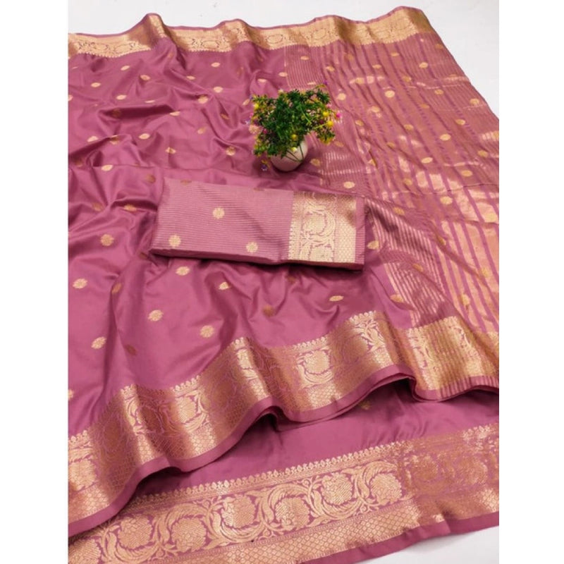 Mayawye Women's Jacquard Silk Jaquard Woven Saree With Unstitched Blouse 5.5Mtr (Pink)