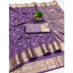 Mayawye Women's Jacquard Silk Jaquard Woven Saree With Unstitched Blouse 5.5Mtr (Purple)