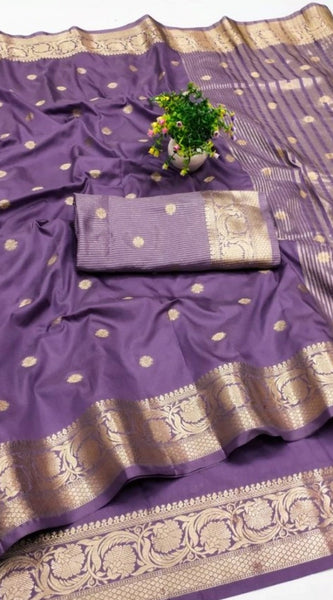 Mayawye Women's Jacquard Silk Jaquard Woven Saree With Unstitched Blouse 5.5Mtr (Purple)