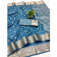 Mayawye Women's Jacquard Silk Jaquard Woven Saree With Unstitched Blouse 5.5Mtr (Light Blue)