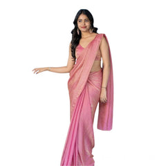 Mayawye Women's Silk Embroidred Saree With Unstitched Blouse 5.5Mtr (Pink)