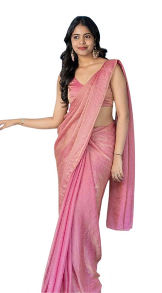 Mayawye Women's Silk Embroidred Saree With Unstitched Blouse 5.5Mtr (Pink)