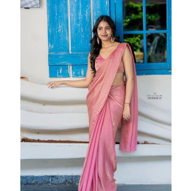Mayawye Women's Silk Embroidred Saree With Unstitched Blouse 5.5Mtr (Pink)