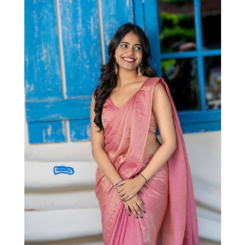 Mayawye Women's Silk Embroidred Saree With Unstitched Blouse 5.5Mtr (Pink)