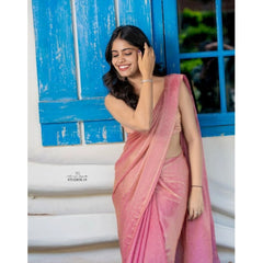 Mayawye Women's Silk Embroidred Saree With Unstitched Blouse 5.5Mtr (Pink)