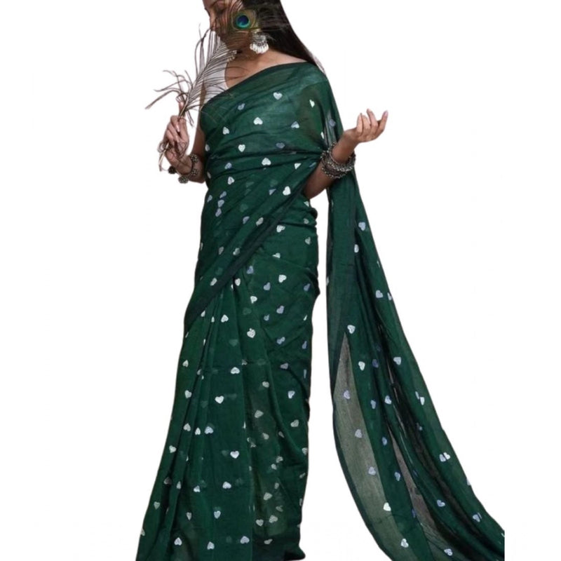 Mayawye Women's Linen Printed Saree With Unstitched Blouse 5.5Mtr (Green)