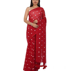Mayawye Women's Linen Printed Saree With Unstitched Blouse 5.5Mtr (Red)