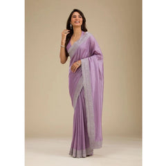 Mayawye Women's Silk Embroidred Saree With Unstitched Blouse 5.5Mtr (Purple)