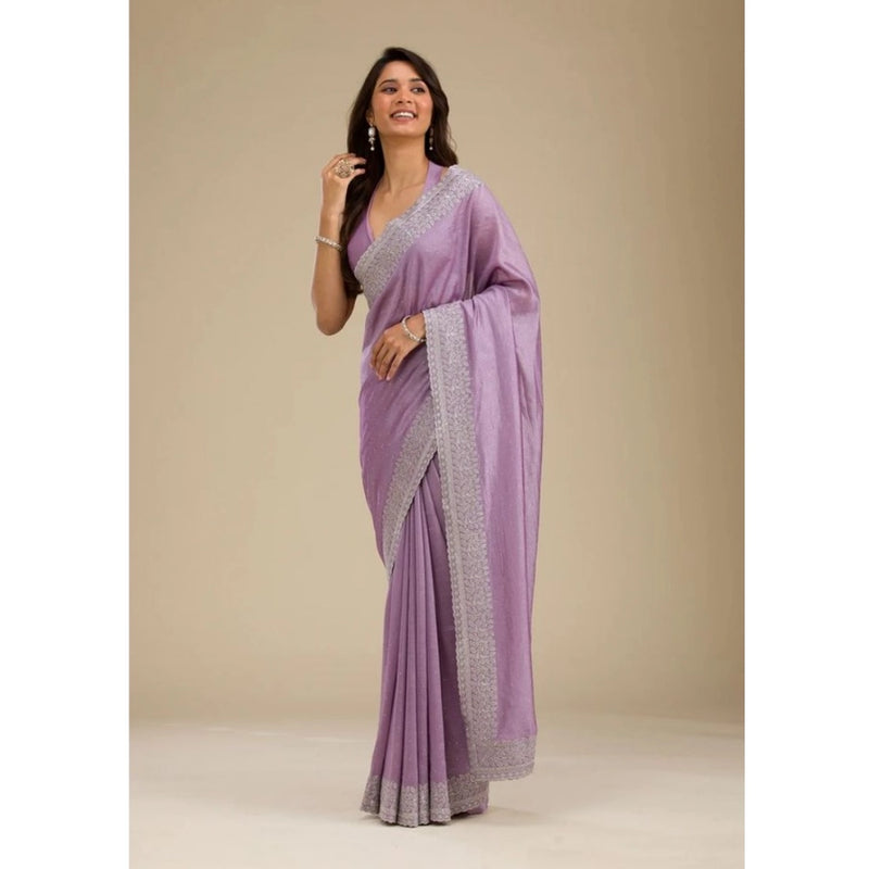 Mayawye Women's Silk Embroidred Saree With Unstitched Blouse 5.5Mtr (Purple)