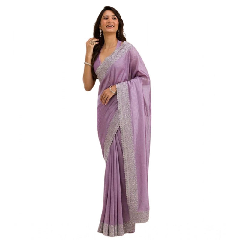 Mayawye Women's Silk Embroidred Saree With Unstitched Blouse 5.5Mtr (Purple)