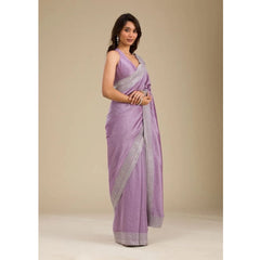 Mayawye Women's Silk Embroidred Saree With Unstitched Blouse 5.5Mtr (Purple)