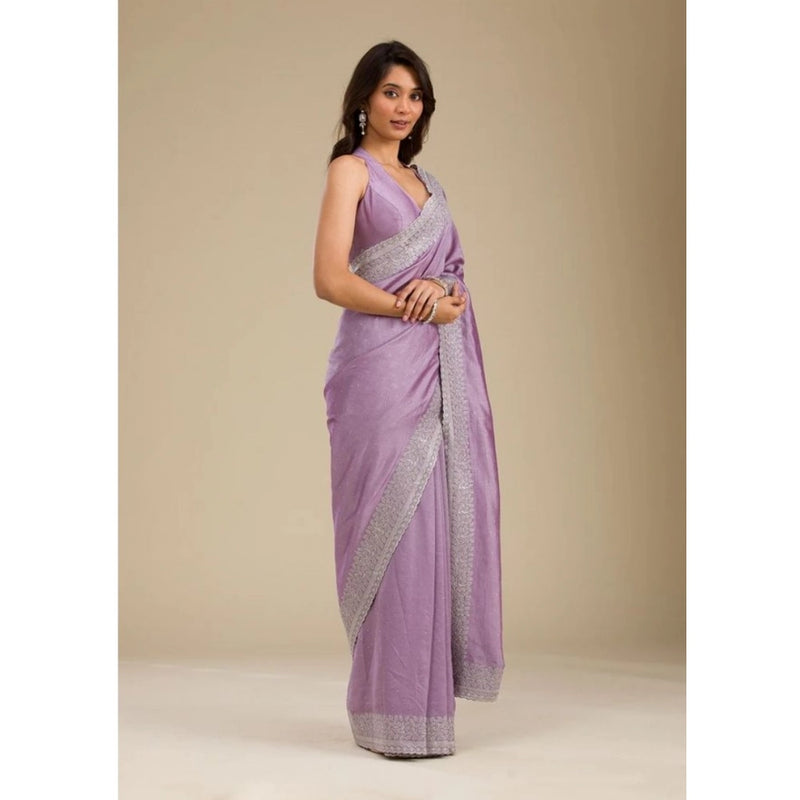 Mayawye Women's Silk Embroidred Saree With Unstitched Blouse 5.5Mtr (Purple)